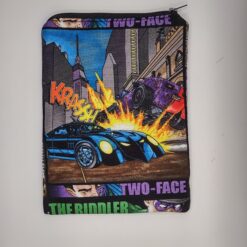 Handmade small zipper bag made with Batman fabric