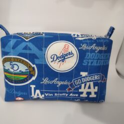 Handmade boxy zipper bag made with Dodgers fabric