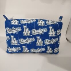 Handmade boxy zipper bag made with Dodgers fabric