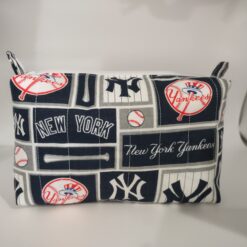 Handmade boxy zipper bag made with Yankees fabric