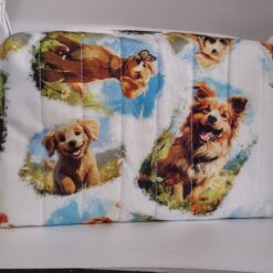 Handmade boxy zipper bag made with Dogs fabric