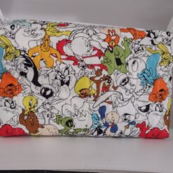 Handmade boxy zipper bag made with Looney Tunes fabric