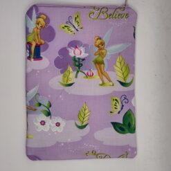 Handmade small zipper bag made with Tinkerbell fabric