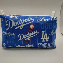 Handmade boxy zipper bag made with Dodgers fabric
