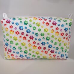 Handmade boxy zipper bag made with Paws fabric