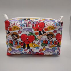 Handmade boxy zipper bag made with Bad Bunny fabric