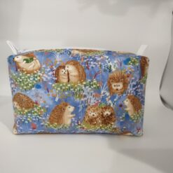 Handmade boxy zipper bag made with Hedgehog fabric