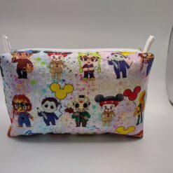 Handmade boxy zipper bag made with Horror Friends fabric