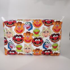 Handmade boxy zipper bag made with Muppets fabric