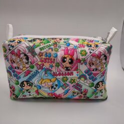 Handmade boxy zipper bag made with Powerpuff Girls fabric