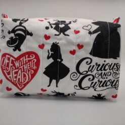 Handmade boxy zipper bag made with Alice in Wonderland fabric