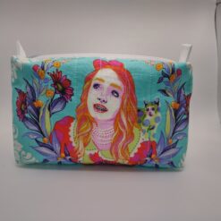 Handmade boxy zipper bag made with Alice in Wonderland fabric